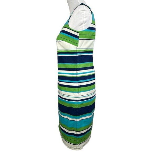 Talbots Women’s Blue Green Striped‎ Sleeveless Resortwear Sheath Dress 4P/C32 - Picture 2 of 10